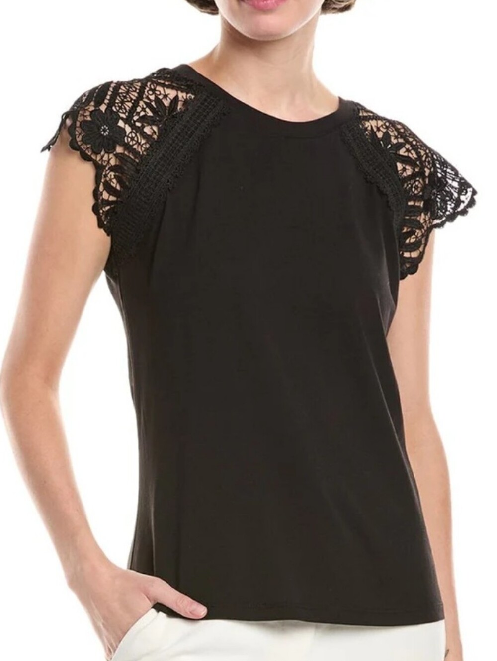 Jaaon Wu Lace Cap Sleeve Top